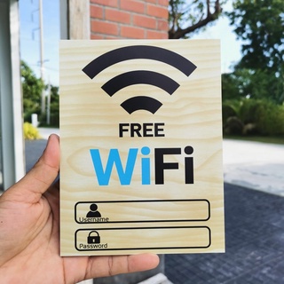 ป้ายFree WiFi ป้ายฟรีไวไฟ ป้ายสติ๊กเกอร์PVCประกบพลาสวูดแข็งแรง กันน้ำ ทนแดด