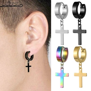 [สไตล์พังก์ร็อค วินเทจ จี้ไม้กางเขน โค้ง เหล็กไทเทเนียม ต่างหู] [Unisex คุณภาพสูง ป้องกันการแพ้ ต่างหูสเตนเลส กางเขน]
