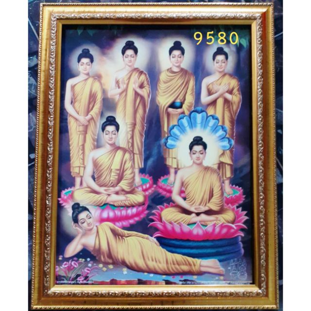 ภาพพระพุทธเจ้า-ภาพมงคล-พร้อมกรอบสีทองใส่กระจกอย่างดีสวยงาม-ขนาดภาพรวมกรอบทอง18-23นิ้ว