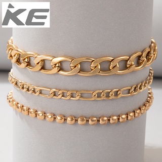 Simple foot accessories Heavy metal chain three-anklet Geometric ball multi-anklet for girls
