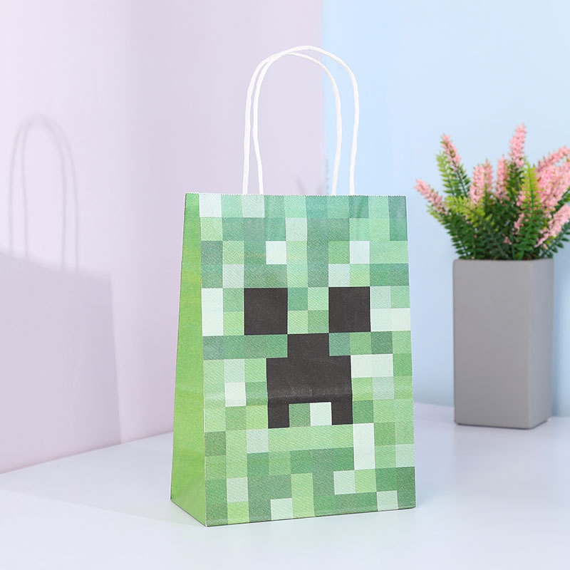 ถุงกระดาษหูหิ้ว-ลายการ์ตูน-minecraft-steve-creeper-my-world-สําหรับใส่ขนมหวาน-ตกแต่งวันเกิด-4-ชิ้น-ต่อชุด