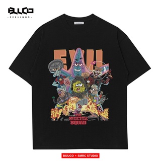 เสื้อยืดผ้าฝ้ายพิมพ์ลายขายดีSpongeBob SquarePants ติดต่อ X Task Force ภาพยนตร์รอบแขนสั้นคู่รักสวมอะนิเมะ Five Point Slee