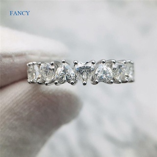 Fancy แหวนหมั้น รูปหัวใจ หรูหรา สีเงิน เครื่องประดับแฟชั่น สําหรับผู้หญิง หมั้น งานแต่งงาน