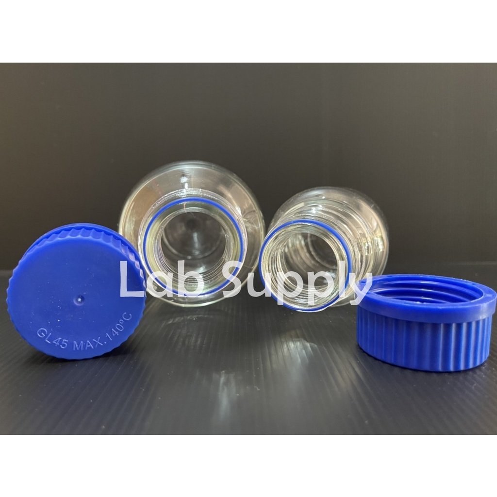 ภาพหน้าปกสินค้าขวดแล็บ ขวดแก้วเก็บสารฝาเกลียวสีน้ำเงิน Laboratory Bottle Clear Glass with Screw cap GL45 (SEBC , Czech , HBT) จากร้าน lab_supply บน Shopee