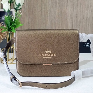 🎀 (สด-ผ่อน) กระเป๋าสะพาย 9 นิ้ว COACH C6794 เมทัลลิคสีทอง BRYNN FLAP CROSSBODY