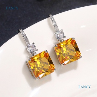 Fancyqube ต่างหูระย้า ประดับเพทาย สีเหลือง สวยหรู สไตล์เจ้าหญิง เครื่องประดับ สําหรับเจ้าสาว งานเลี้ยง งานแต่งงาน