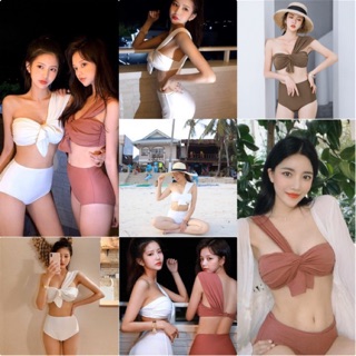 👙 ทูพีชไหล่เดียว (ไหล่ซ้าย) บราด้านหลังเป็นตะขอเกี่ยว มี4สี