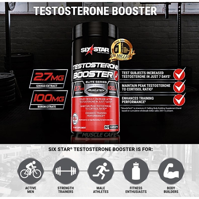 ภาพหน้าปกสินค้าSix Star Testosterone Booster (60เม็ด) เทสโทสเตอโรน เพิ่มฮอร์โมนผู้ชาย จากร้าน muscle_cafe บน Shopee