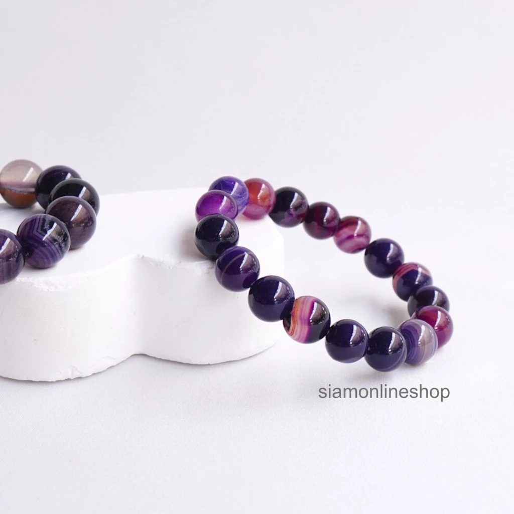 AGATE หินอาเกต โมรา สีม่วง เลือกขนาดเม็ดหินได้ สร้อยข้อมือหินแท้ https://wayoza.com