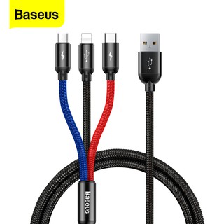 Baseus 3 in 1 สายเคเบิล USB MicroType C 3.5A สำหรับ iPhone X 8 7 และ Android