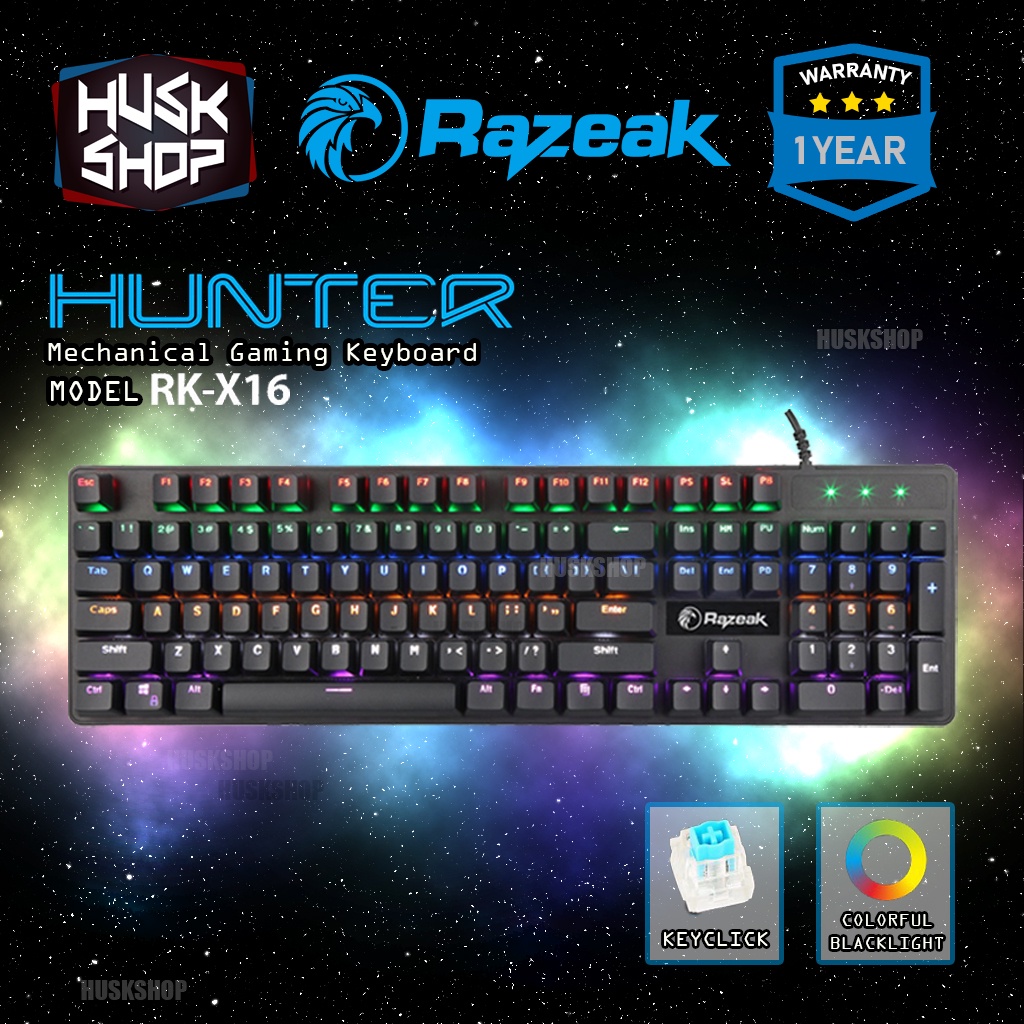 ภาพหน้าปกสินค้าคีบอร์ดเกมมิ่ง Razeak RK-X16 Mechanical Keyboard คีย์บอร์ด ไฟ 9 โหมด คีบอร์ด (Blue Switch) คีย์บอร์ดเล่นเกม ประกัน 1 ปี จากร้าน huskshop บน Shopee