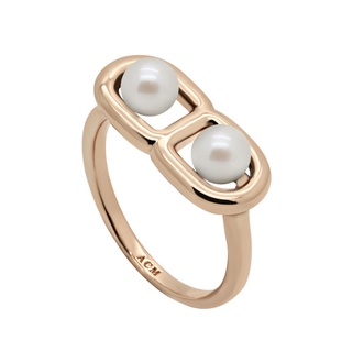 A.CEMI Infinity Double Pearl Ring มุกแท้ แหวนมุกแท้ แหวนเงินแท้ ชุบทอง 18K โรสโกลว์