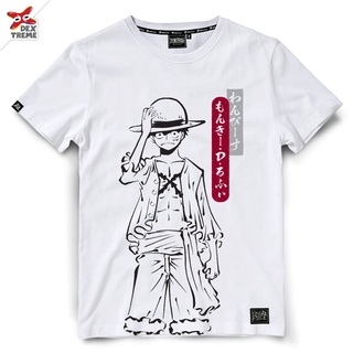 เสื้อยืดผ้าฝ้ายพิมพ์ลายขายดี (Dextreme) T-Shirt DOP-1353  One piece ลาย Luffy มีสีขาว และ สีแดง