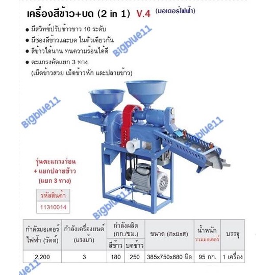 bigblueเครื่องสีข้าว-บด-2-200w-2-ระบบ-2-in-1-รุ่น-v4-สีข้าวและบดปั่น-มอเตอร์3แรง-มอเตอร์ไฟฟ้า-รหัส11310014