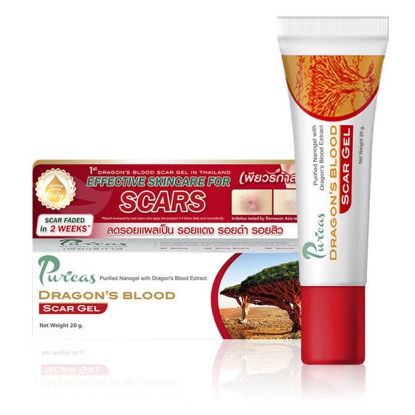 รูปภาพสินค้าแรกของPuricas Dragon's Blood Scar gel เพียวริก้าส์ ลดรอยแผลเป็น รอยแดง รอยดำ รอยสิว ดราก้อนบลัด สารสกัดจากเลือดมังกร 1 กล่อง