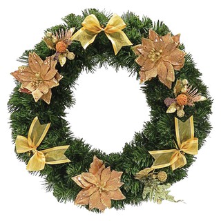 รีทประดับ 18 นิ้ว (Wreath) ประดับสีทอง (53618-2) ของประดับ ของตกแต่งเทศกาลคริสต์มาส