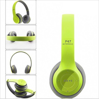 สีเขียว หูฟังบลูทูธ P47 เสียงดี Wireless Bluetooth Stereo Headset หูฟังบลูธูทไร้สาย ใช้งานได้หลายโหมด ไร้สาย หูฟังไร้สาย