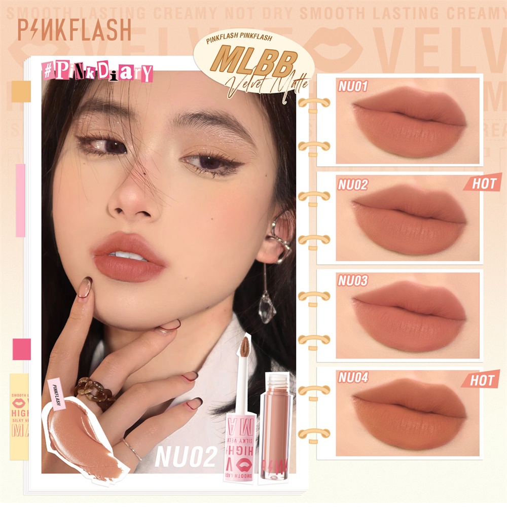 มุมมองเพิ่มเติมของสินค้า Pinkflash ลิปสติก เนื้อแมตต์กํามะหยี่ 17 สี ติดทนนาน