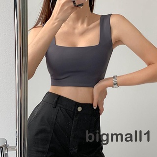 Bigmall- เสื้อสายเดี่ยวเซ็กซี่ คอสี่เหลี่ยม โชว์สะดือ สีพื้น แฟชั่นสําหรับผู้หญิง