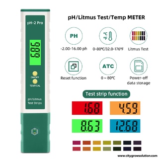 PH Meter เครื่องวัดค่าพีเอช PH-2Pro มีไฟเปลี่ยนสีตามค่า PH Test : วัดค่ากรด-ด่าง/Temp/Litms แถมฟรีผงCalibrate PH Buffer