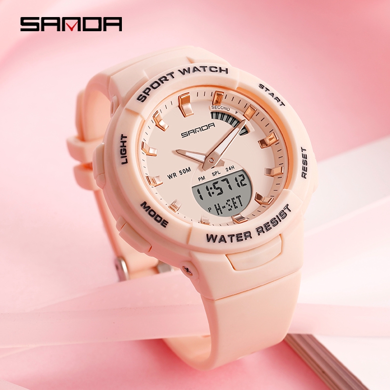 ภาพหน้าปกสินค้าSanda นาฬิกาข้อมือผู้หญิงกันน้ำหรูหราแฟชั่นมัลติฟังก์ชั่นโครโนกราฟส่องสว่างนาฬิกาผู้หญิงกลางแจ้ง