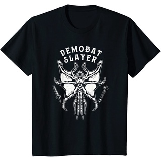 เสื้อยืดสีดำอินเทรนด์เสื้อยืดคอกลม ผ้าฝ้าย ระบายอากาศ พิมพ์ลาย Stranger Things 4 Demobat Slayer V1 คุณภาพสูงS M L   XL