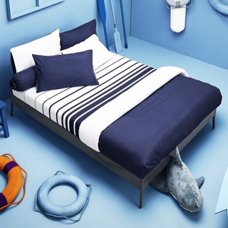 LOTUS ชุดผ้าปูที่นอน Lovely ขนาด 6 ฟุต (ชุด 5 ชิ้น) สีน้ำเงิน - ขาว ชุดเครื่องนอน