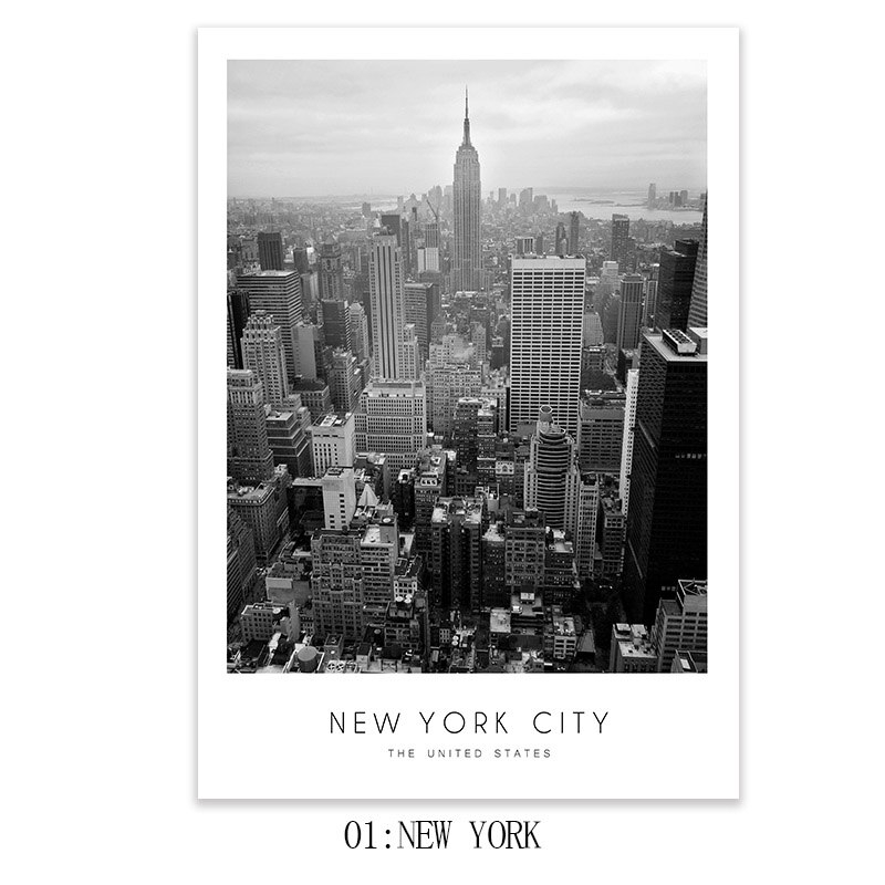 ภาพโปสเตอร์ลาย-new-york-london-paris-city-สีดําและสีขาวสําหรับติดตกแต่งผนังบ้าน