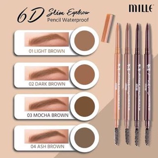 ดินสอเขียนคิ้วแบบออโต้ หมุนได้ไม่ต้องเหลา หัวดินสอเรียวเล็ก Mille 6D Slim Brow Pencil Waterproof