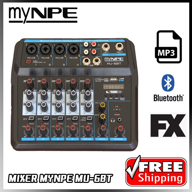 mynpe-mu-6-bt-mu6bt-mixer-บลูทูธ-อินเตอร์เฟส-my-npe-มิกเซอร์-mixer-6ช่อง-ผสมสัญญาณเสียง-mu6bt-mp3-usb-bluetooth-echo