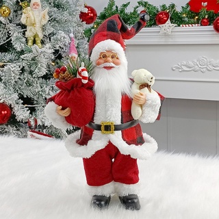 ตุ๊กตาซานตาคลอส แฮนด์เมด พร้อมถุงของขวัญ สําหรับตกแต่งบ้าน ออฟฟิศ (สีดํา สีแดง ลายสก๊อต)