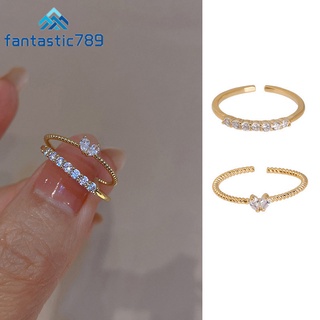 Fantastic789 แหวนทอง 14K ประดับเพทาย คริสตัล เรียบง่าย สไตล์เกาหลี เครื่องประดับ สําหรับผู้หญิง
