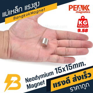 แม่เหล็กพลังงานสูง 15x15 mm. แรงดูด 9.58kg แม่เหล็กนีโอไดเมียม PEAK magnetics BK1750