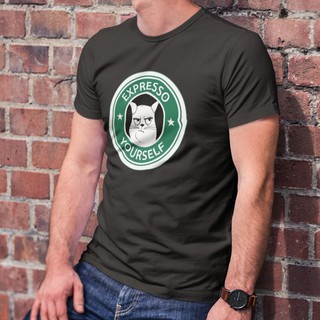 เสื้อยืด แฟชั่น ชาย/หญิง BearOgraphY KITTY Coffee Unisex Graphic T Shirt 100% Cotton เสื้อยืดสกรีน ลายแมว คนรักกาแฟ สีดำ