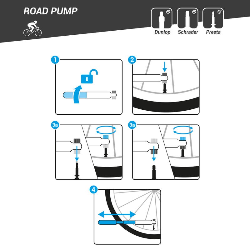 ที่สูบลมมือสำหรับจักรยาน-ที่สูบลมมือสำหรับจักรยานเสือหมอบ-สีดำ-btwin-compact-road-hand-pump-black