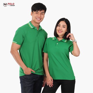 เสื้อโปโล สีเขียว ขลิบขาว-เขียวอ่อน PK114 - Polomaker