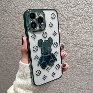 เคสโทรศัพท์มือถือแบบนิ่ม ใส กันกระแทก ลายหมี 3D หรูหรา สําหรับ iPhone 13 12 11 Pro MAX 12 Pro 13 Pro