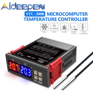 Aideepen STC-3008 AC12V/24V DC110-220V โพรบควบคุมอุณหภูมิ LED คู่