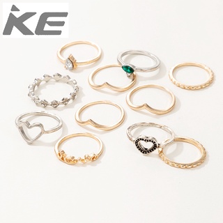 Gold and silver two-color love joint ring simple heart-shaped letter ring 11-piece set for gi