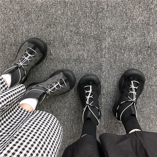 รองเท้าบูทสั้นแนวย้อนยุคสไตล์ฮาราจูกุย้อนยุคของญี่ปุ่น