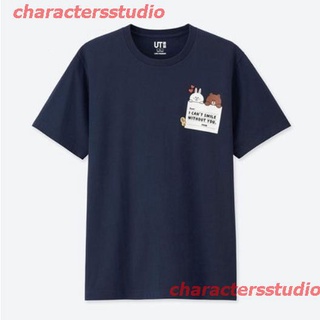 charactersstudio New Uniqlo ใหม่เสื้อยืดลําลองสําหรับผู้ชายผู้หญิงผ้าฝ้ายแขนสั้นพิมพ์ลาย Line Friends (แขนสั้น) discount