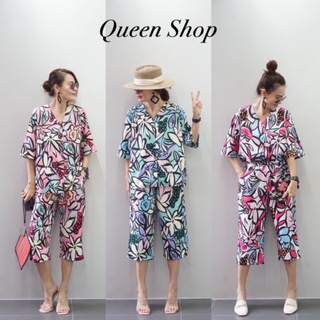 📌ทักก่อนสั่ง📌ชุดเซท ผ้าไหมอิตาลี่พิมพ์ลาย oversize เสื้อ อก44”+กางเกงเอวสม็อค Queen 👑