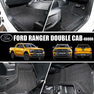 Ford Ranger Double Cab ปี 2022 - ปีปัจจุบัน พรมไวนิลดักฝุ่น (หนา20มม เย็บขอบ) ยกขอบสูง Blackhole Curl System Mat Edge