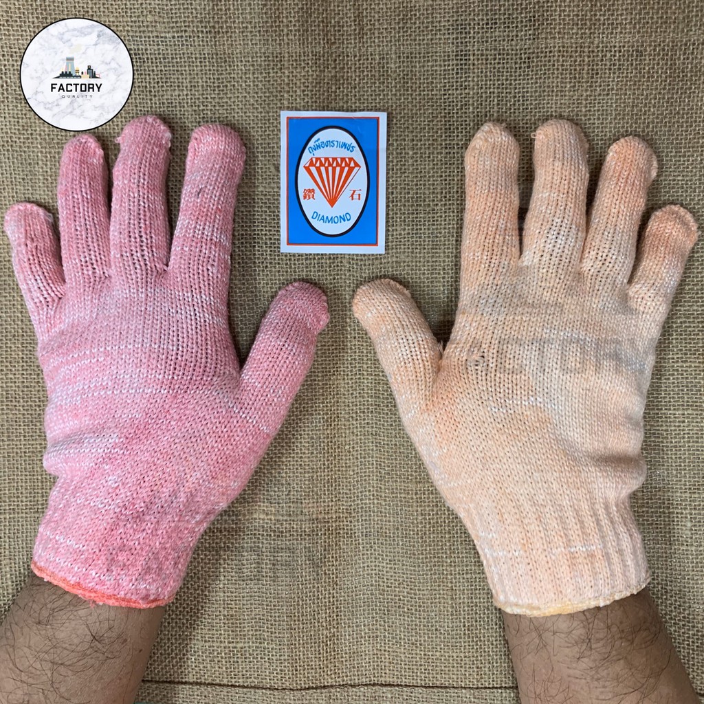 ถุงมือผ้า-ตราเพชร-แบบยาวและสั้น-สีส้ม-สีชมพู