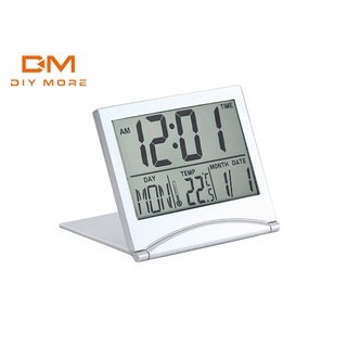 Diymore นาฬิกาอิเล็กทรอนิกส์ ตั้งโต๊ะ พับได้ หน้าจอ LCD วันที่ อุณหภูมิ และความชื้น มัลติฟังก์ชั่น นาฬิกาเดินทาง แบบบางเฉียบ