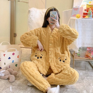 เสื้อคลุมนอนหลับฤดูใบไม้ร่วงและฤดูหนาวกำมะหยี่กำมะหยี่พร้อมชุดนอนปรุงแต่งรสชาติ