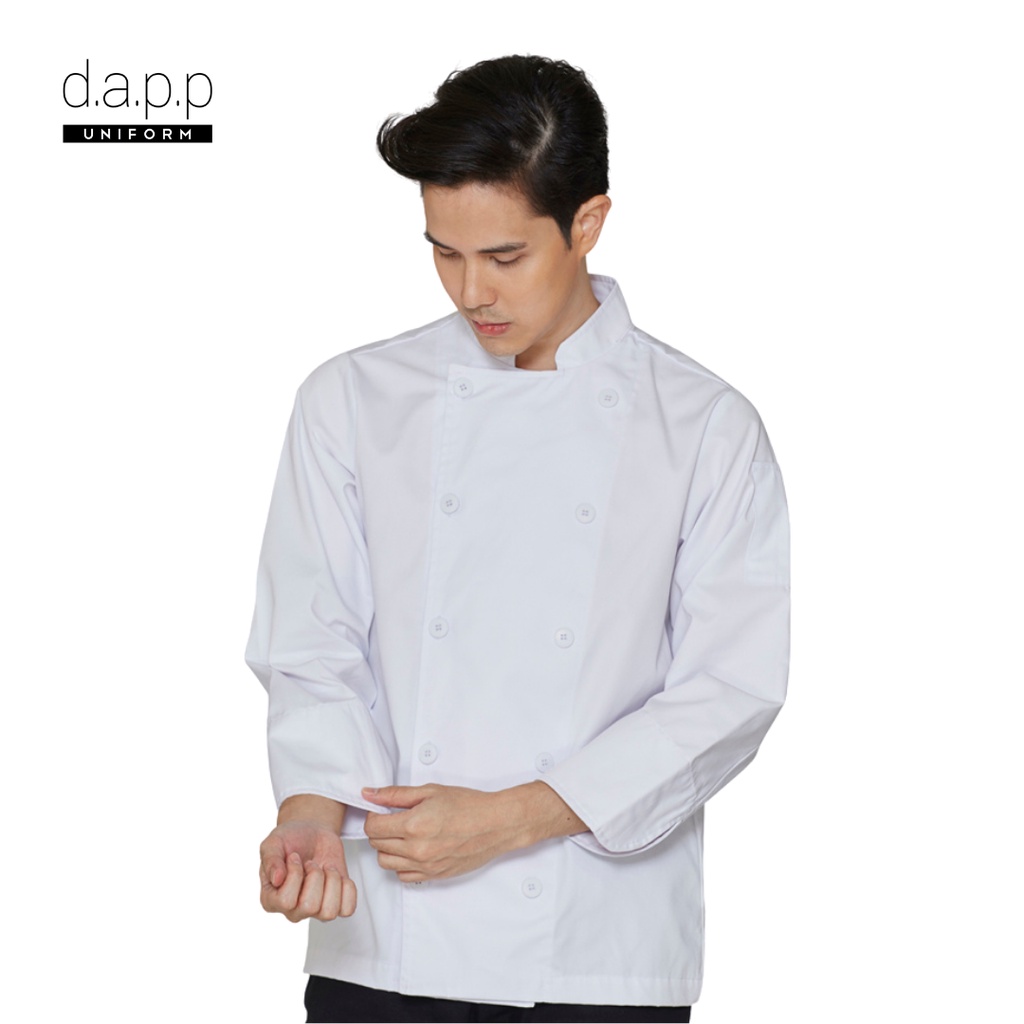 ภาพหน้าปกสินค้าdapp Uniform เสื้อเชฟ SALE แขนยาว กระดุมคู่ Sam White Longsleeves Chef Jacket with Buttons สีขาว(TJKW1912)