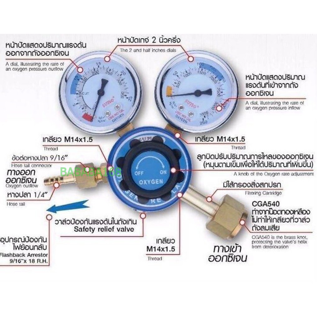 ภาพสินค้าเกจวัดลม เกจออกซิเจน Oxygen Regulator(SUMO) เกจ์ลม เกจวัดแรงดัน เกย์ลม เกจลม ชุดตัดลม เกย์วัดแรงดัน เกจ์วัดลม จากร้าน bababa_168 บน Shopee ภาพที่ 2