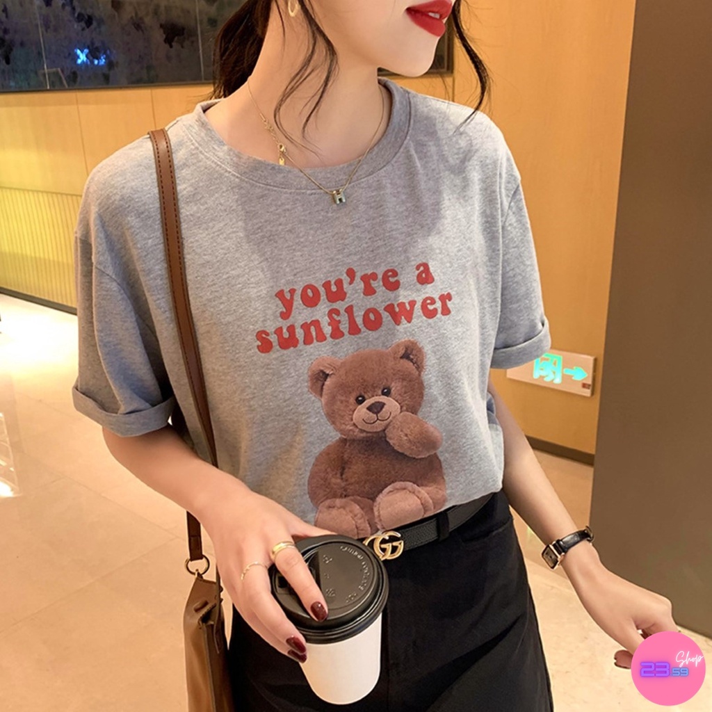 sale80-เสื้อยืดสกรีนลายตุ๊กตาหมี-you-are-a-sunflower-2-สี-คอกลมแขนสั้น