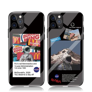 เคสโทรศัพท์มือถือกระจกนิรภัย ลายนักบินอวกาศ NASA สีดํา สําหรับ Case IPhone 11 12 Pro Max X XS Max XR 6 6s 7 8 Plus 13 mini 14 Pro Max SE2020 เคสไอโฟน